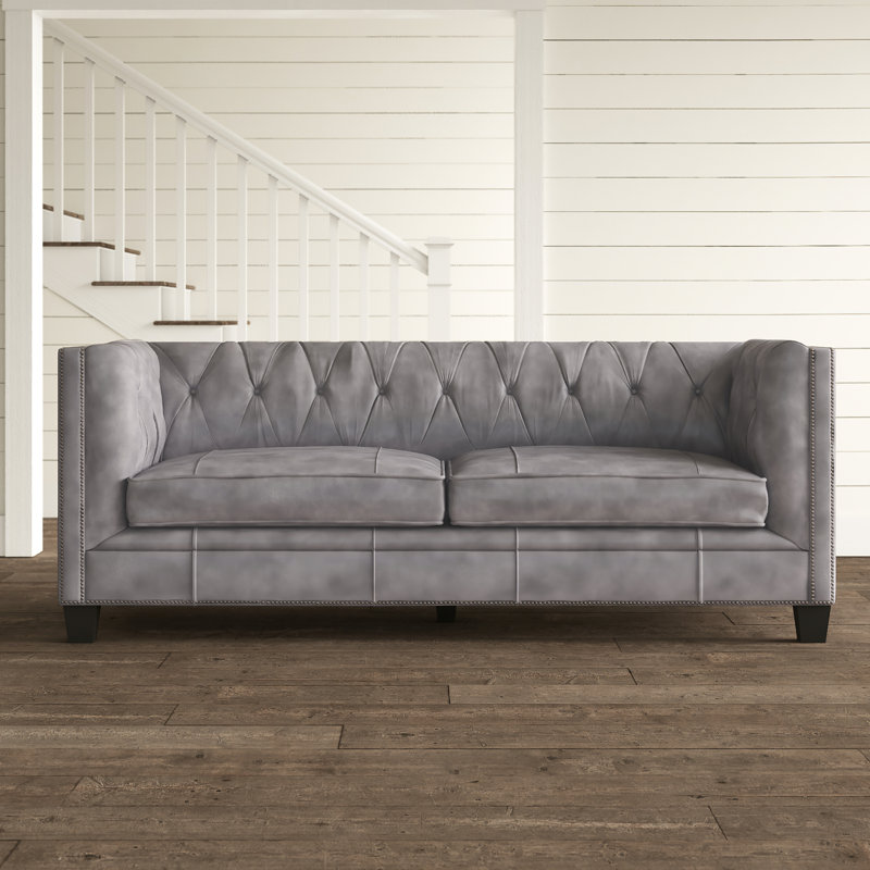 Stetson Genuine Leather 84.5" Tuxedo Arm Sofa & Reviews Birch Lane